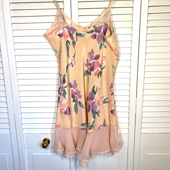 Vintage Victoria's Secret Peach Floral, Lace & Frill Mini Slip Lingerie Dress - Picture 3 of 15